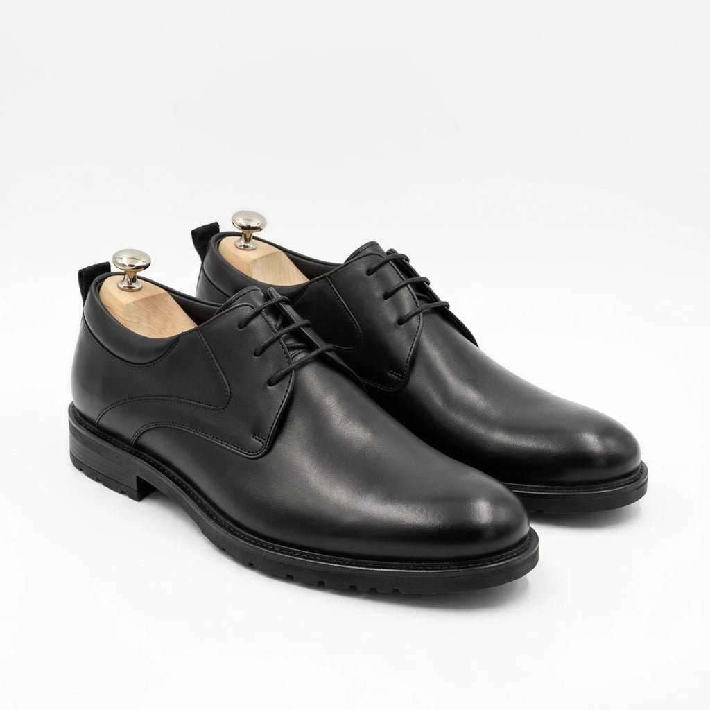 Black Plain Toe Derby Dress Shoe