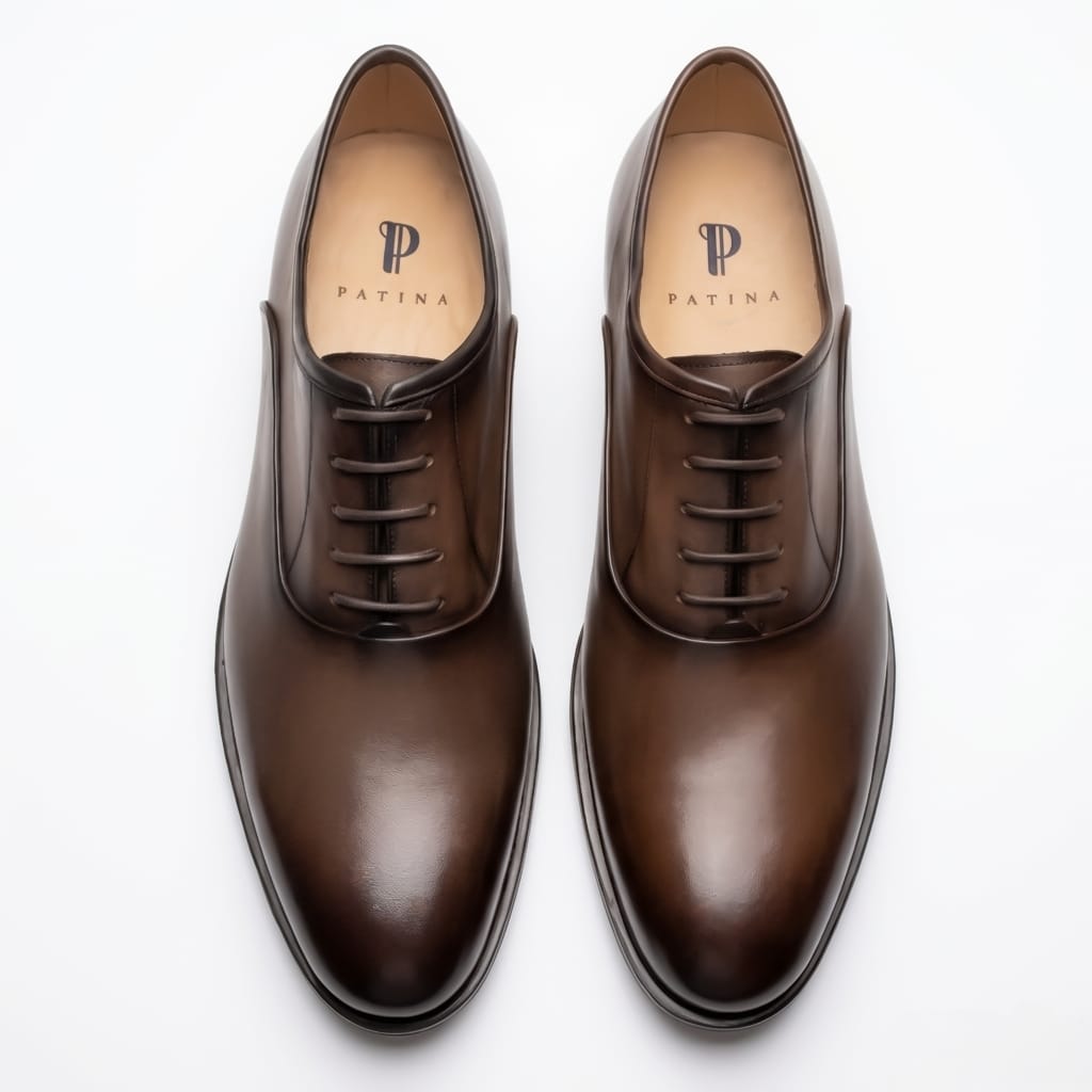 Brown Hand Burnished Plain Toe Oxford Dress Shoe