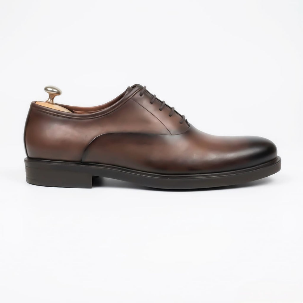 Brown Hand Burnished Plain Toe Oxford Dress Shoe