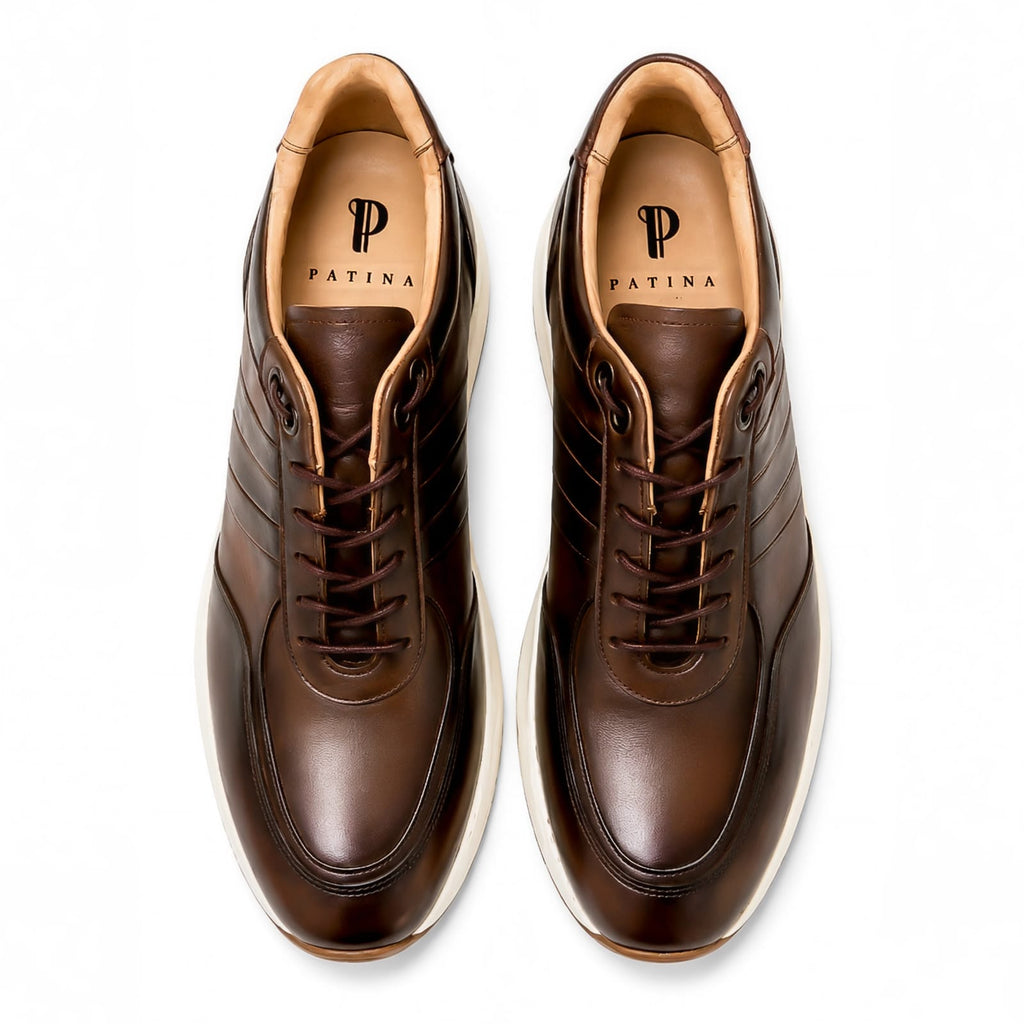 Hand Burnished Brown Apron Lace-Up Sneakers