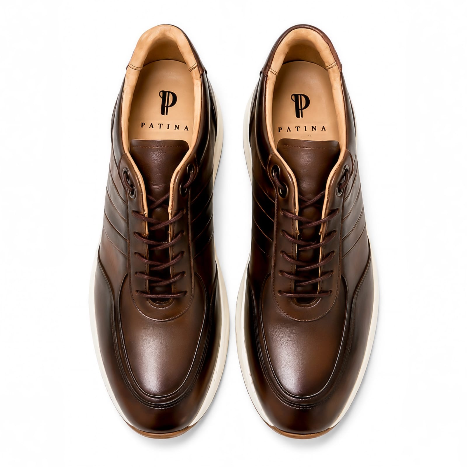 Hand Burnished Brown Apron Lace-Up Sneakers