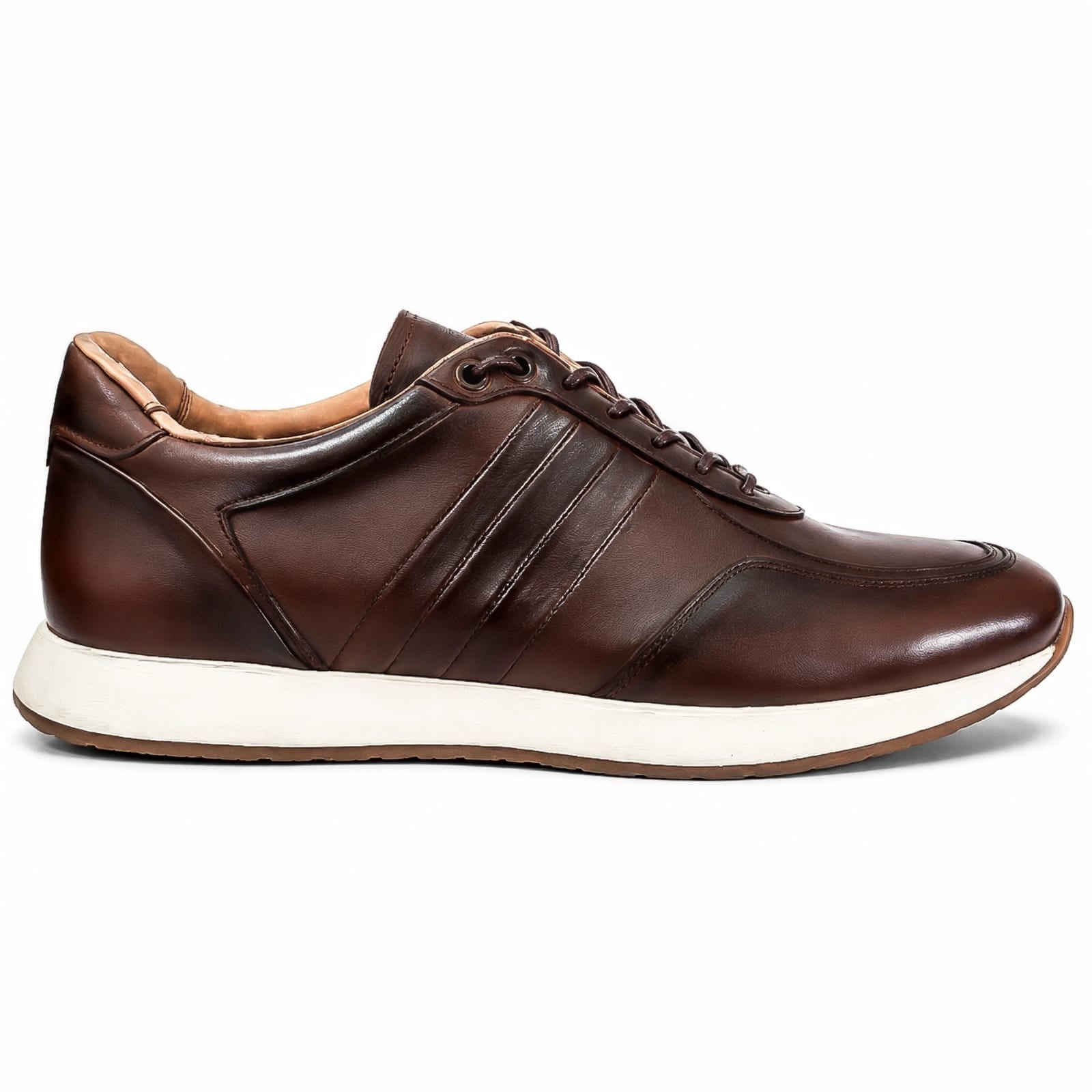 Hand Burnished Brown Apron Lace-Up Sneakers