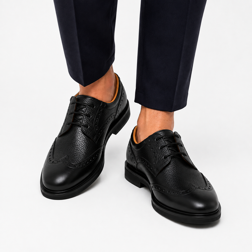 Black Full Brogue Comfy Formal Shoe