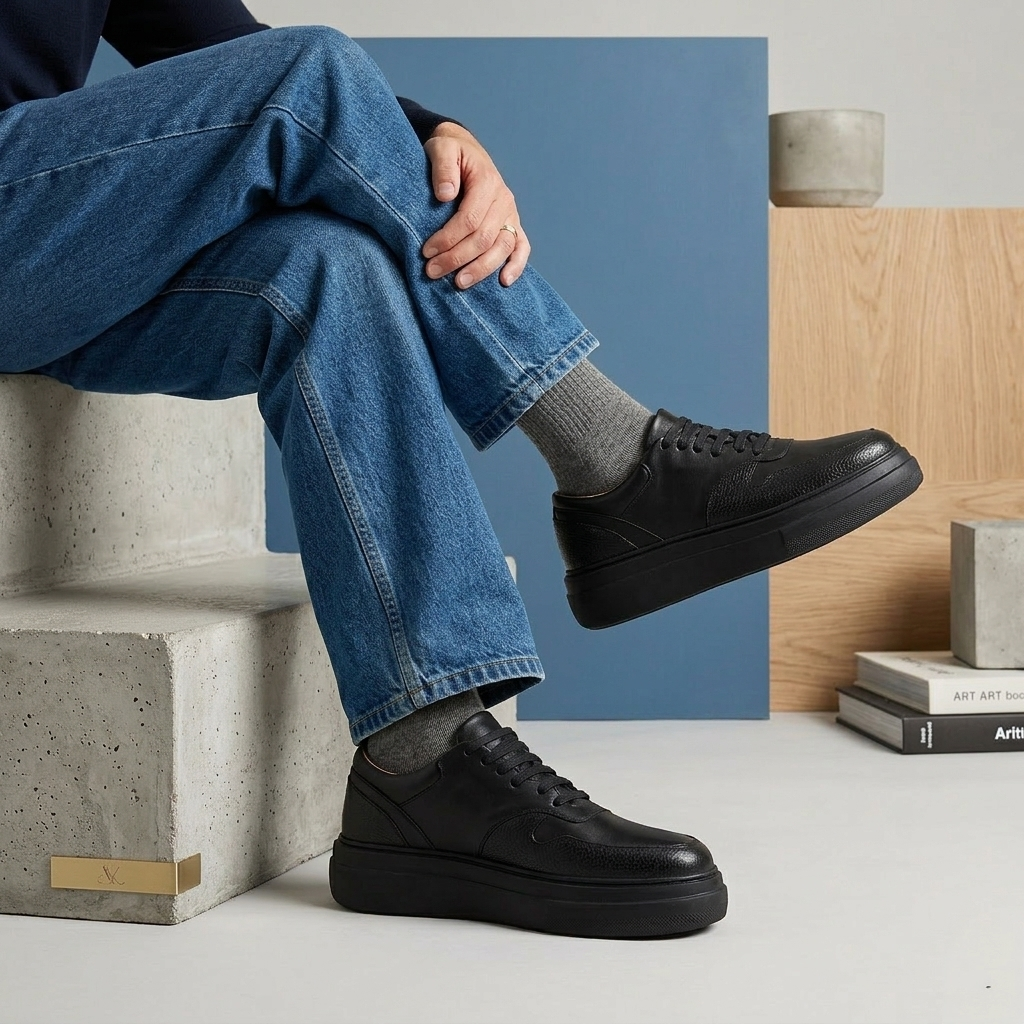 Black Apron Lace-Up Sneakers