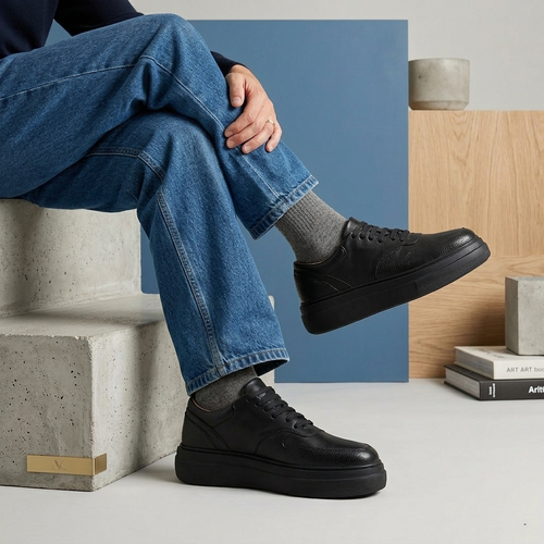 Black Apron Lace-Up Sneakers