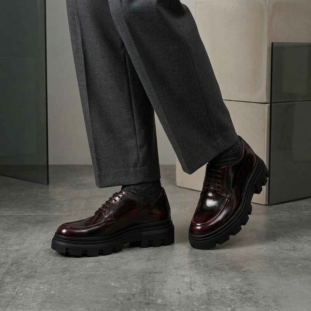 Deep Bordeaux Brush-Off Apron Derby Dress Shoe